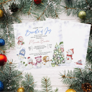 Watercolor Snowman Joyeux Noël Baby Invitation