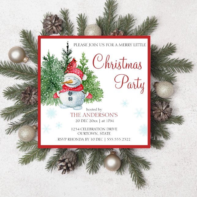 Watercolor snowman pin merveille petite invitation (Watercolor snowman pine merry little Christmas editable template invitation digital download)