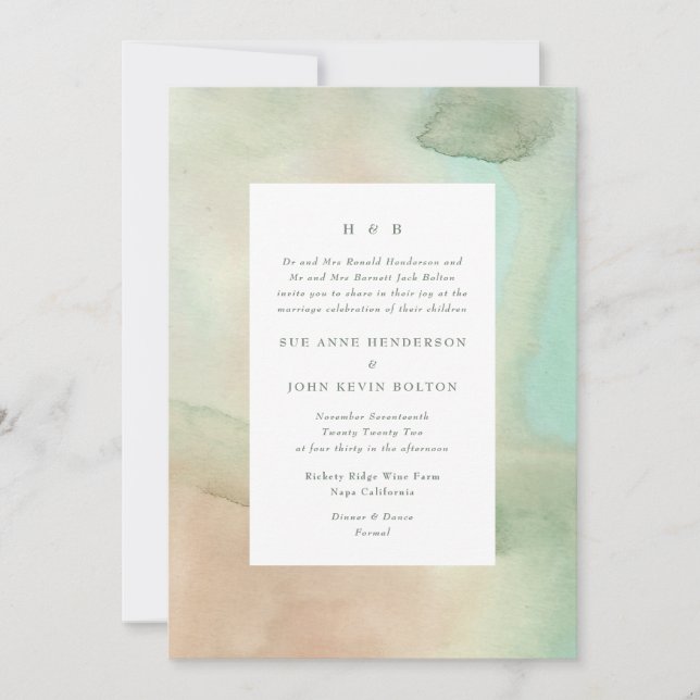 Watercolor Soft Pastel Beach Wedding Invitation (Devant)