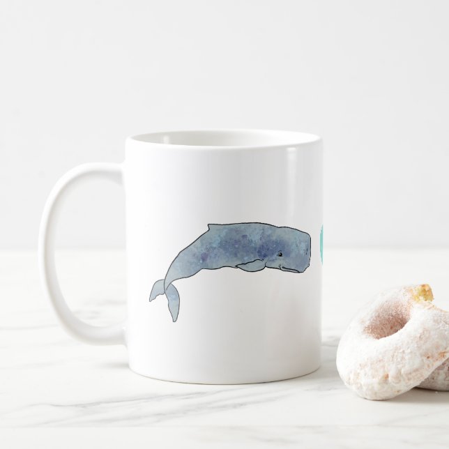 Watercolor Sperm Whale Heart 11oz en céramique Mug (Avec donut)