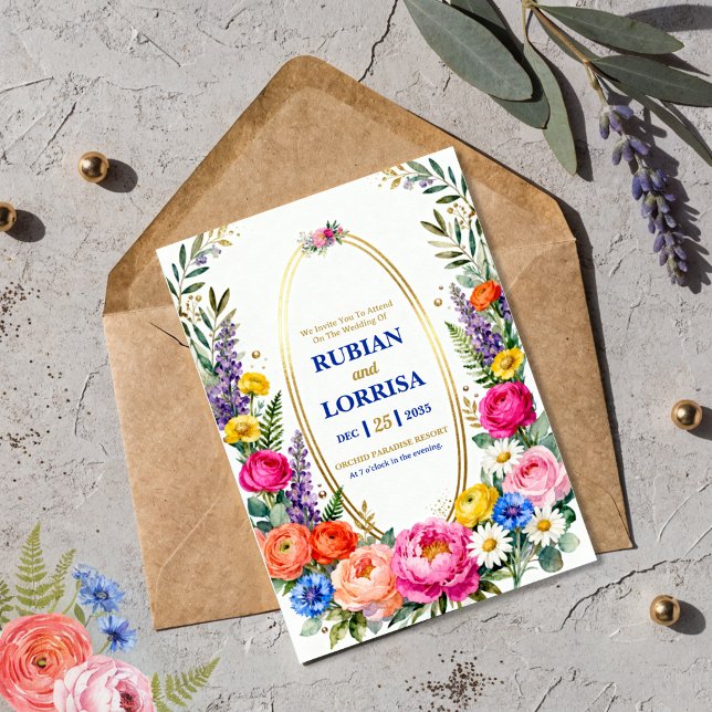 Watercolor Spring flowers Wedding Invitation Card (Créateur téléchargé)