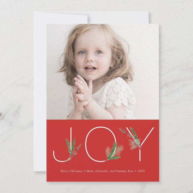 Watercolor Springs Red Christmas Joy Carte photo (Devant)