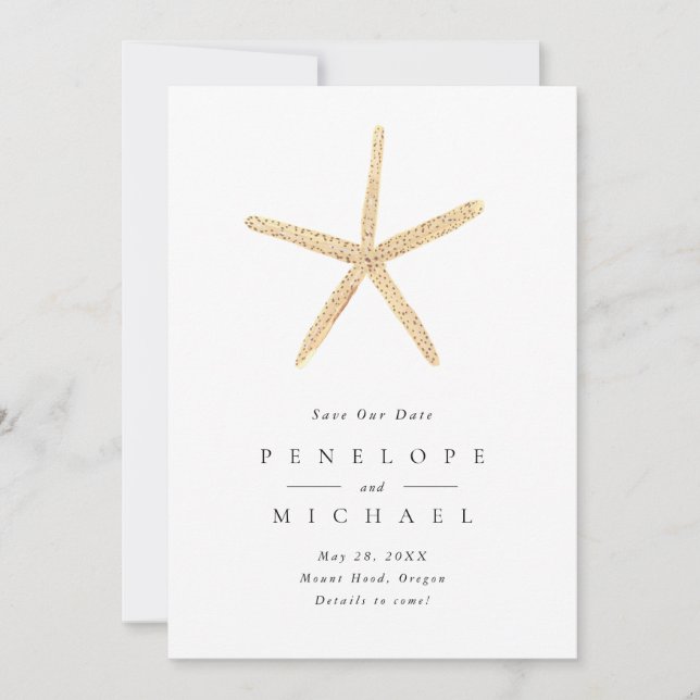 Watercolor Starfish Beach Wedding Save The Date (Devant)