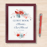 Watercolor Succulent Floral Bat mitzvah livre d'hô<br><div class="desc">Ce design présente d'élégants bouquets floraux succulents aquarelle en bleu et argent doux avec des fleurs rouges vives sur un arrière - plan blanc avec une bordure brumeuse bordeaux. Personnalisez avec vos détails Bat mitzvah en modifiant le texte dans les zones de texte. Conçu pour vous par Evco Studio www.zazzle.com/store/evcostudio...</div>