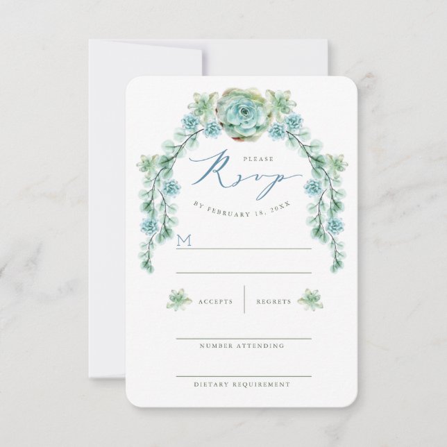 Watercolor Succulents Garden Wedding Carte RSVP (Devant)
