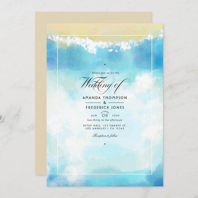 Watercolor Summer Beach Mariage Invitation (Devant / Derrière)