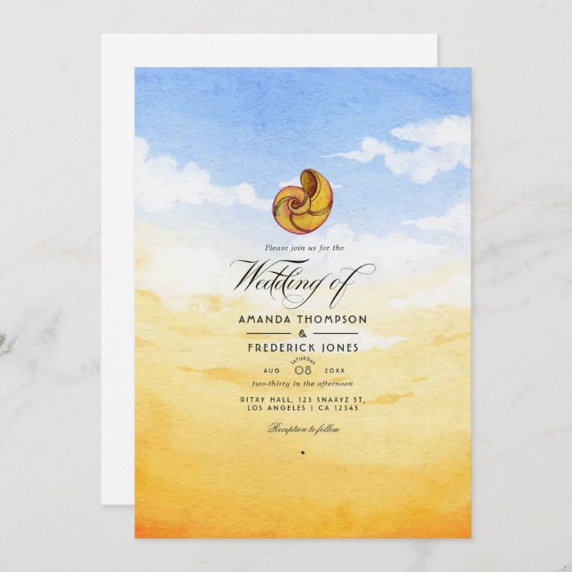 Watercolor Summer Beach Mariage Invitation (Devant / Derrière)