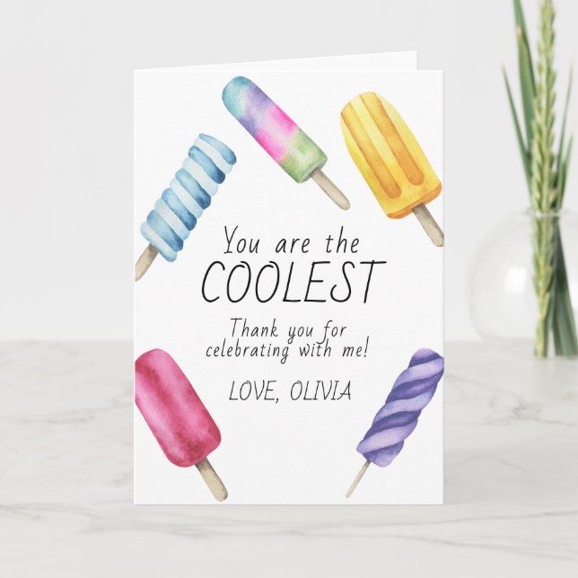 Watercolor Summer Popsicle Anniversaire Merci (Devant)
