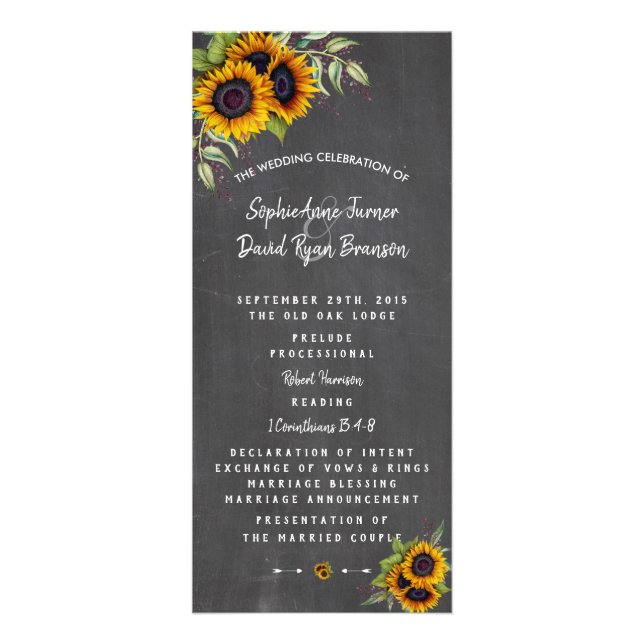 Watercolor Sunflower Chalkboard Wedboard Programme (Devant)