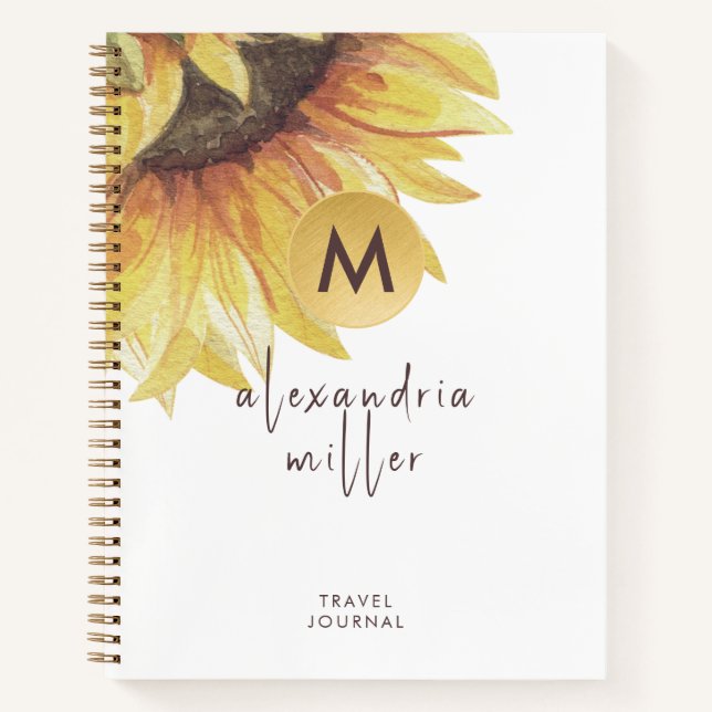 Watercolor Sunflower Monogramme Journal de voyage (Devant)