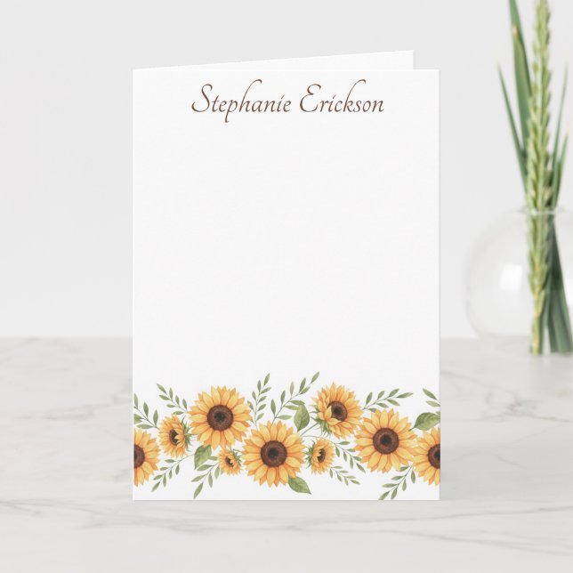 Watercolor Sunflower Personalized Stationery (Devant)