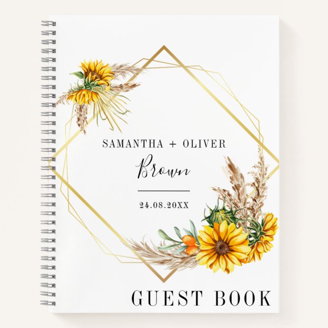 Watercolor Sunflower Rustic Mariage Livre d'invité (Devant)