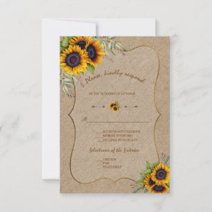Watercolor Sunflowers Burlap Wedding RSVP