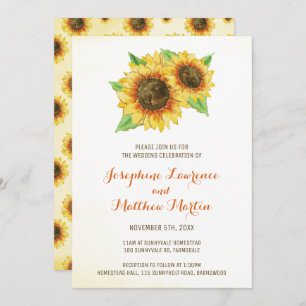 Watercolor Sunflowers Invitations de mariage