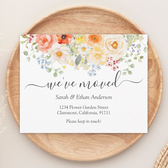 Watercolor Sunny Floral Moving Announcement Card (Créateur téléchargé)