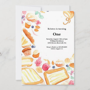 Watercolor Sweet Cake 1er Anniversaire Invitation