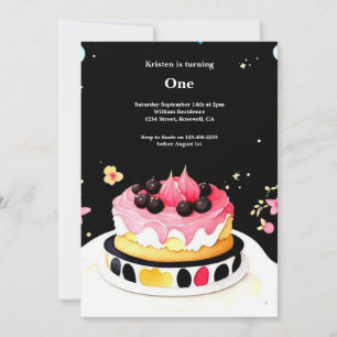 Watercolor Sweet Cake 1er Anniversaire Invitation