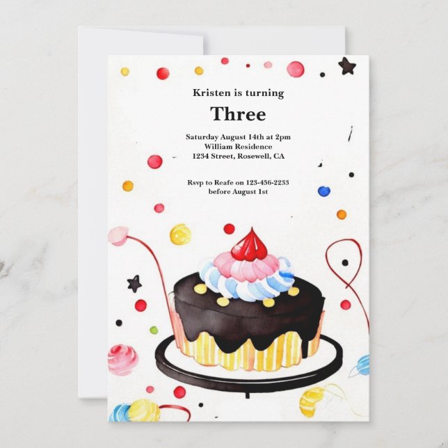 Watercolor Sweet Cake Invitation Anniversaire (Devant)