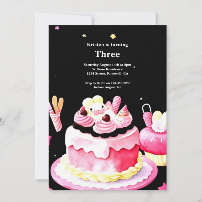 Watercolor Sweet Cake Invitation Anniversaire (Devant)