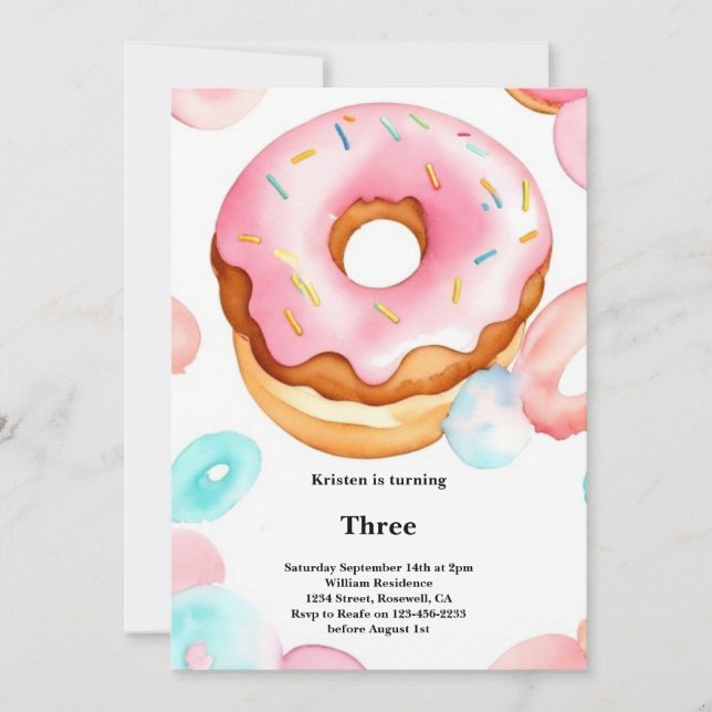 Watercolor Sweet Donut Invitation Anniversaire (Devant)
