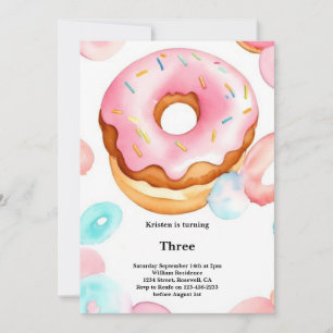 Watercolor Sweet Donut Invitation Anniversaire