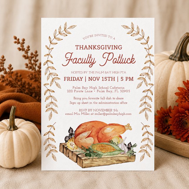 Watercolor Thanksgiving Faculté Potluck Invitation (Faculty Potluck Thanksgiving Invitation)