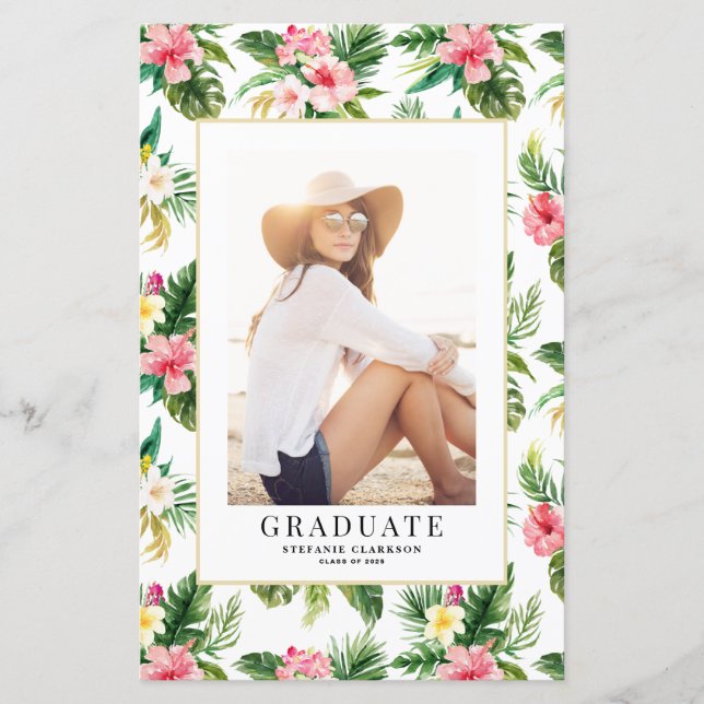 Watercolor Tropical Photo Graduation Invitation (Devant)