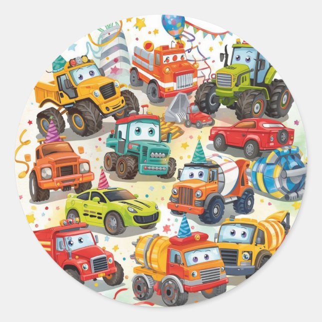 Watercolor Trucks Stickers Construction Vehicles (Devant)