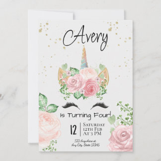Watercolor Unicorn Invitation de fête d'anniversai