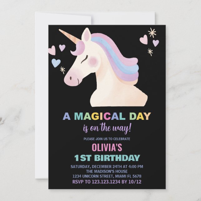 Watercolor Unicorn Invitations d'anniversaire (Devant)