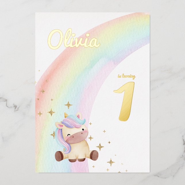 Watercolor Unicorn Rainbow Party Invitation (Recto)