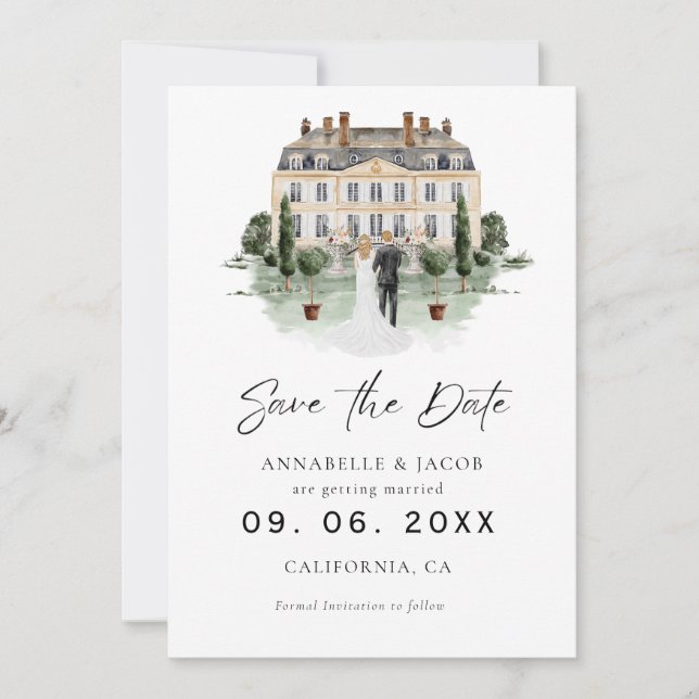 Watercolor Venue Wedding Save the Date  (Devant)