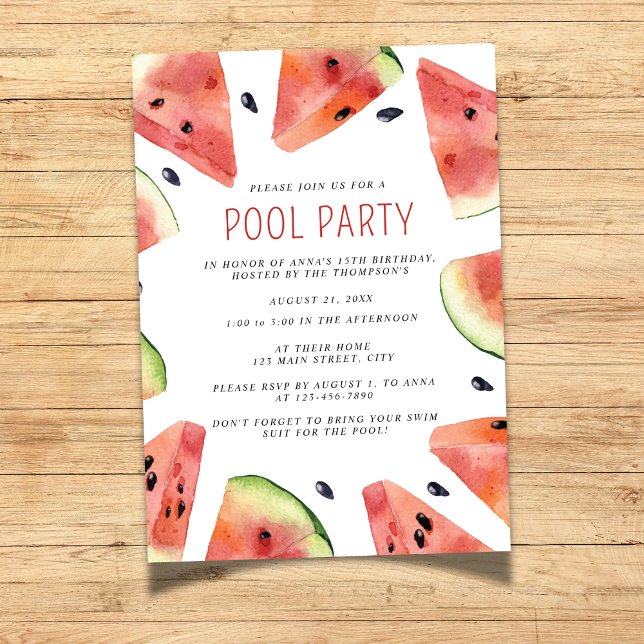 Watercolor Watermelon Pool Party Invitation (Créateur téléchargé)