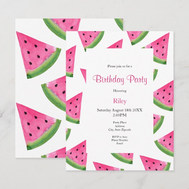 Watercolor Watermelon Wedge et Motif Invitation (Devant / Derrière)