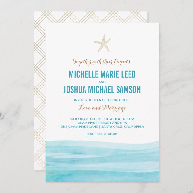 Watercolor Waves Ocean Beach Wedding Invitation (Devant / Derrière)