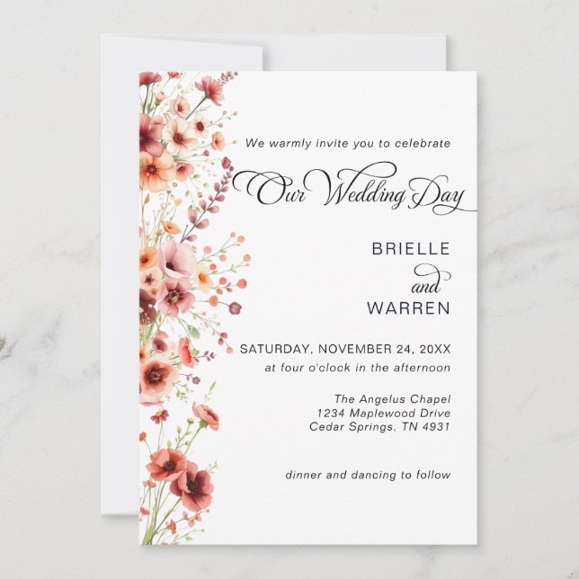 Watercolor Wedding Invitation Wild Flowers (Devant)