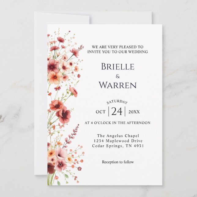 Watercolor Wedding Invitation with Wild Flowers (Devant)