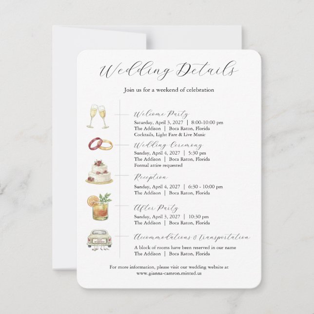 Watercolor Wedding Invitations Details Card (Devant)
