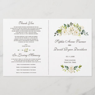 Watercolor White Flowers Bouquet Wedding Programme