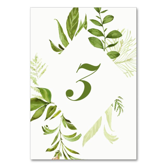 Watercolor Wild Green Folid Table Numéro 3 Carte (Par défaut)