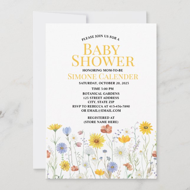 watercolor wildflower baby shower invitation (Devant)