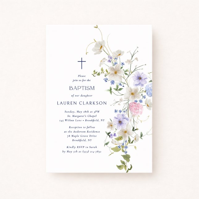 Watercolor Wildflowers Baptism Invitation (Créateur téléchargé)