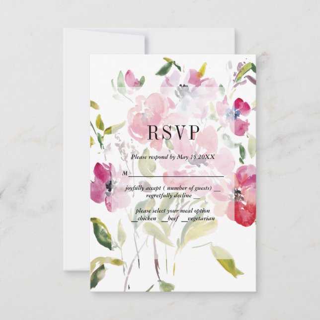 Watercolor Wildflowers Weddinge RSVP Card (Devant)