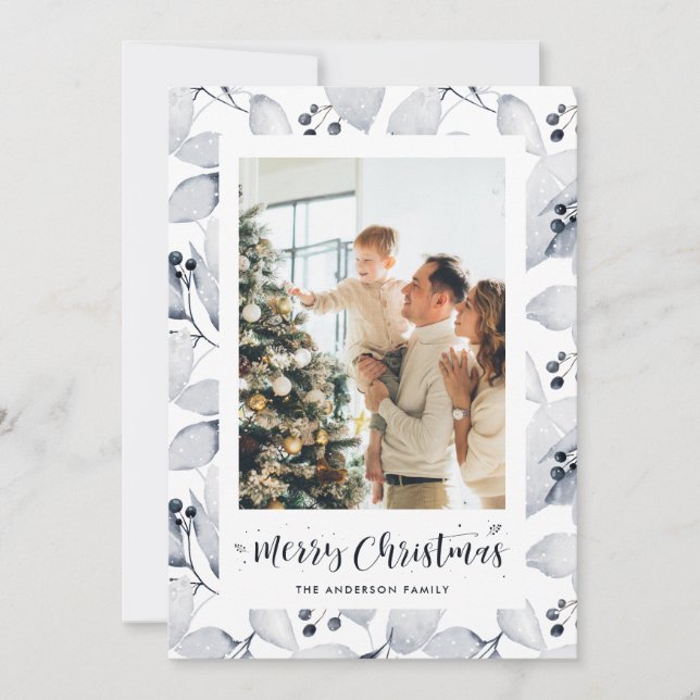 Watercolor Winter Berries Foliing Cartes de Noël (Devant)