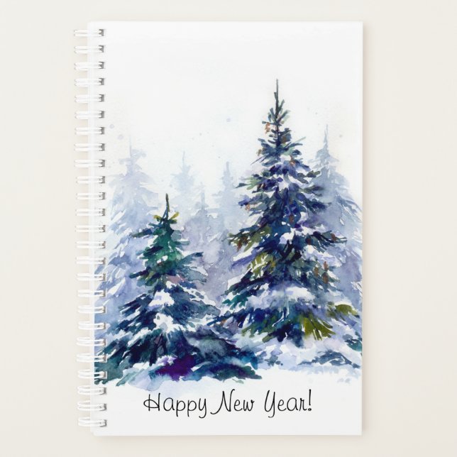 Watercolor winter forest Christmas tree (Devant)