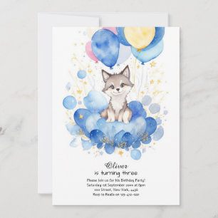 Watercolor Wolf Pup Invitation d'anniversaire