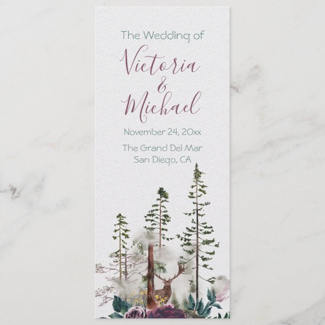 Watercolor Woodland Forest Wedding Programme de ma (Devant)