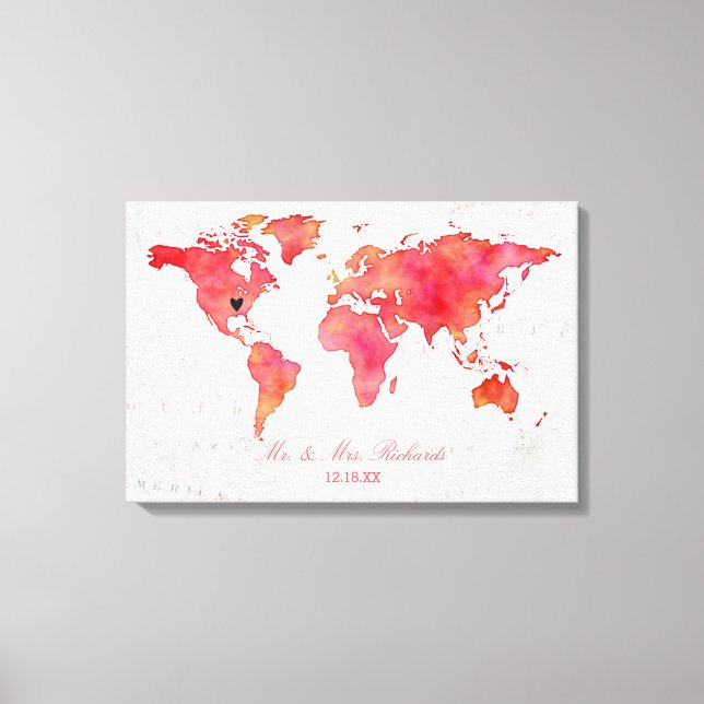 Watercolor World Map Mariage Autre livre d'or (Recto)