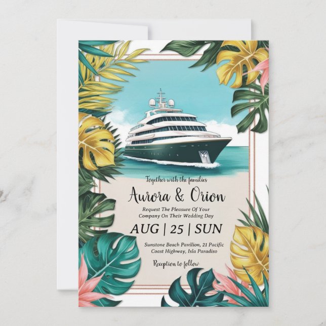 watercolor yacht invitations de mariage (Devant)