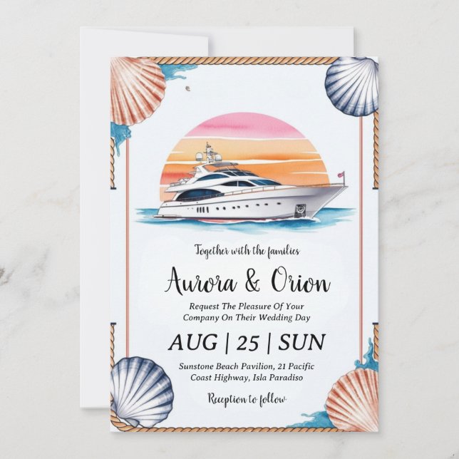 watercolor yacht invitations de mariage (Devant)